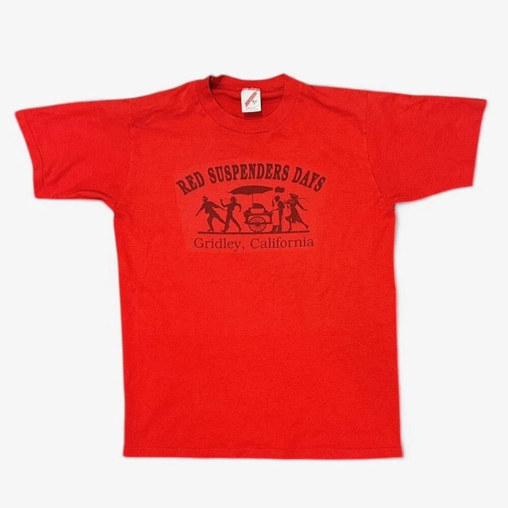 Vintage Red Suspenders Days Festival Shirt Size M Gridley California 80s Tee USA